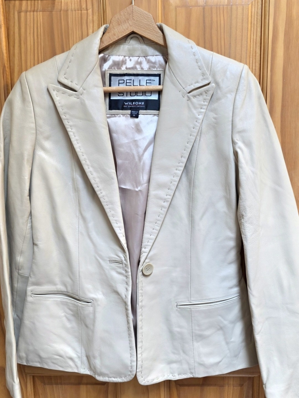 Wilson Cream Leather Single-Button Blazer